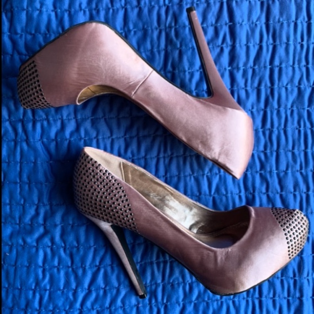 Satin Pink Heels with Black stones